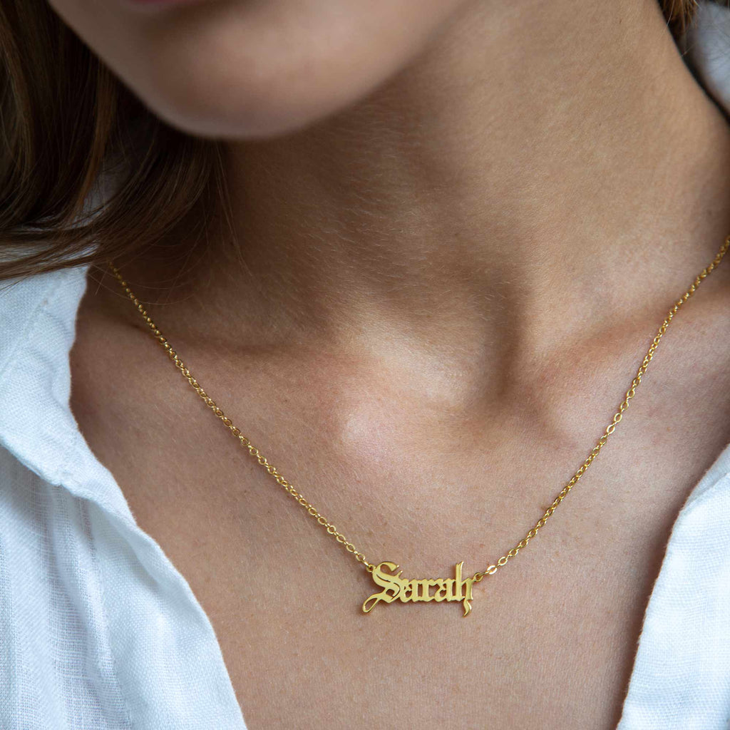 Gold Plated Old English Name Necklace Model