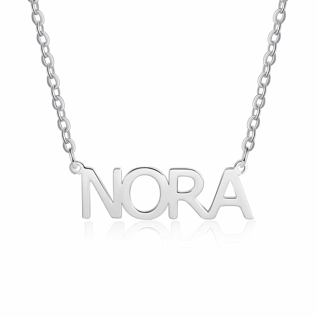 Silver Tone Block Name Necklace