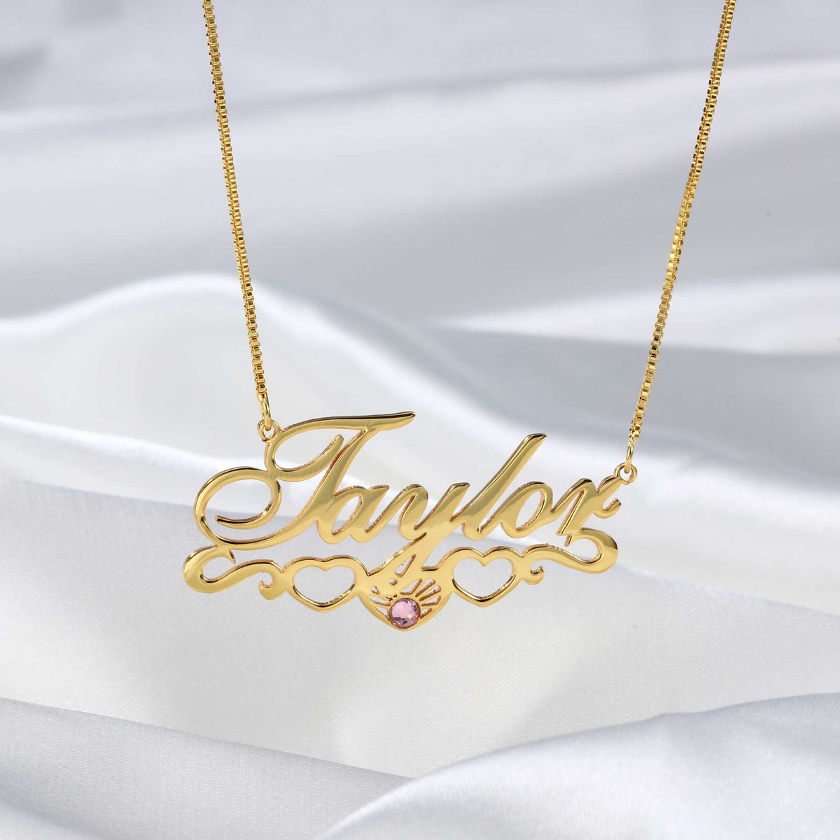 Birthstone Name Necklace Gold