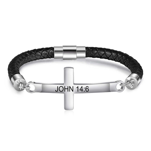 Black Leather Cross Bracelet