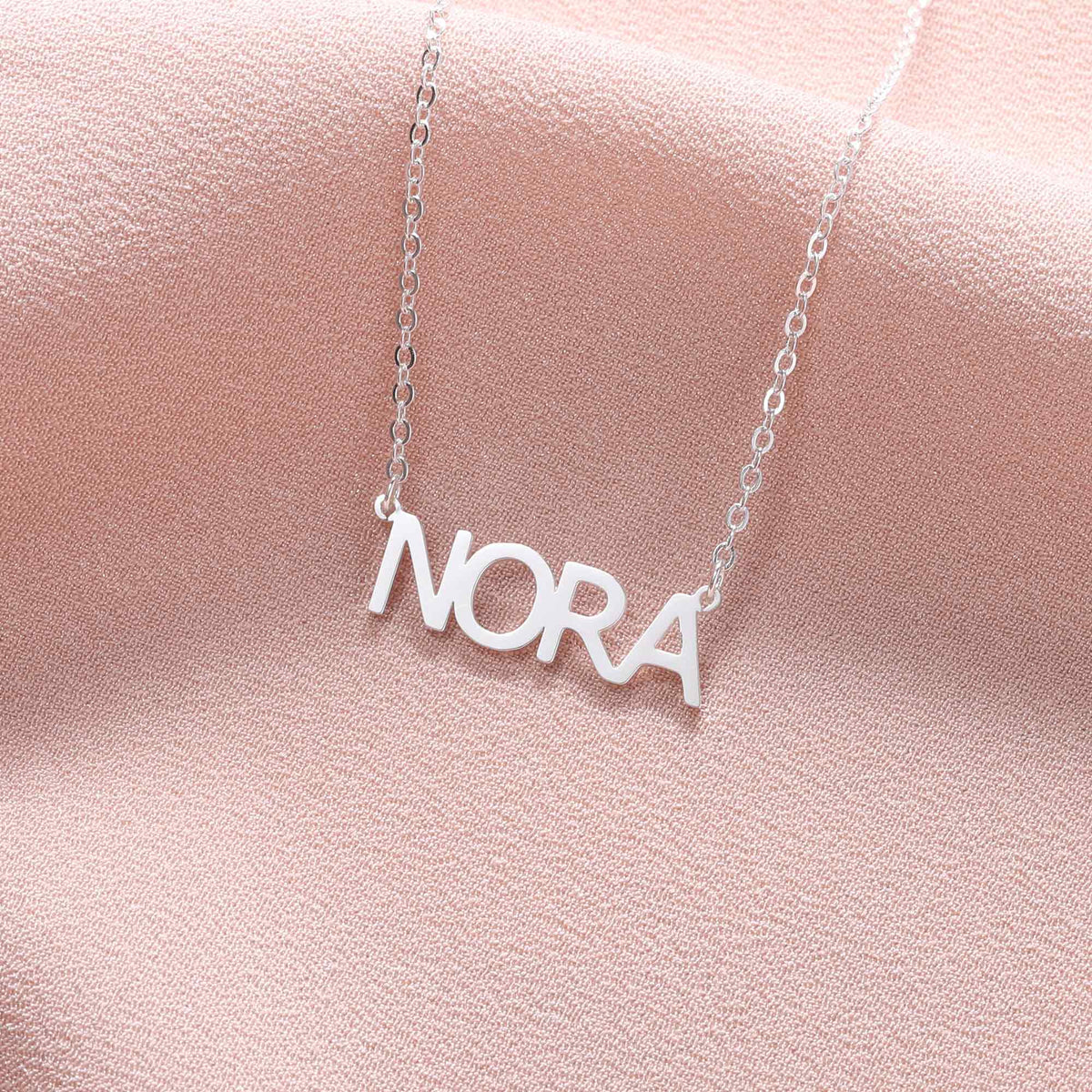 Block Name Necklace Silver Tone