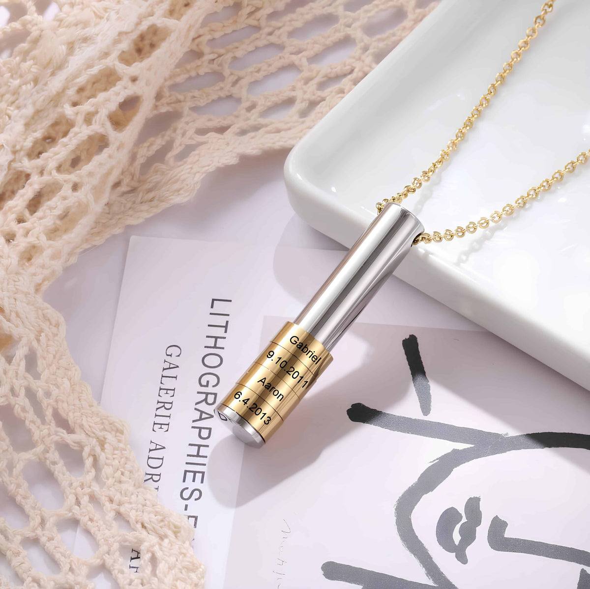 Family Necklace With Engraved Kids Names Gold