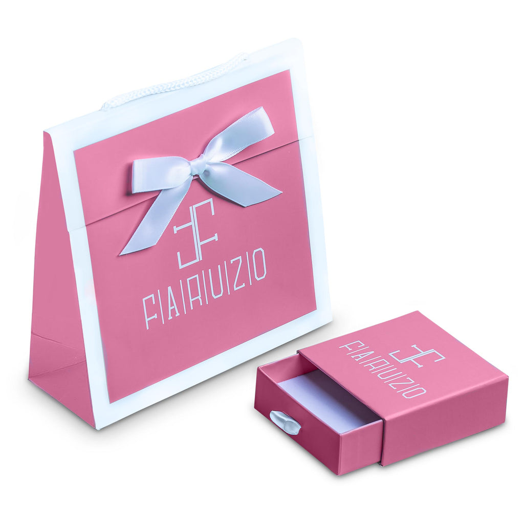 FARUZO pink branded gift bag and slide-out jewelry box packaging