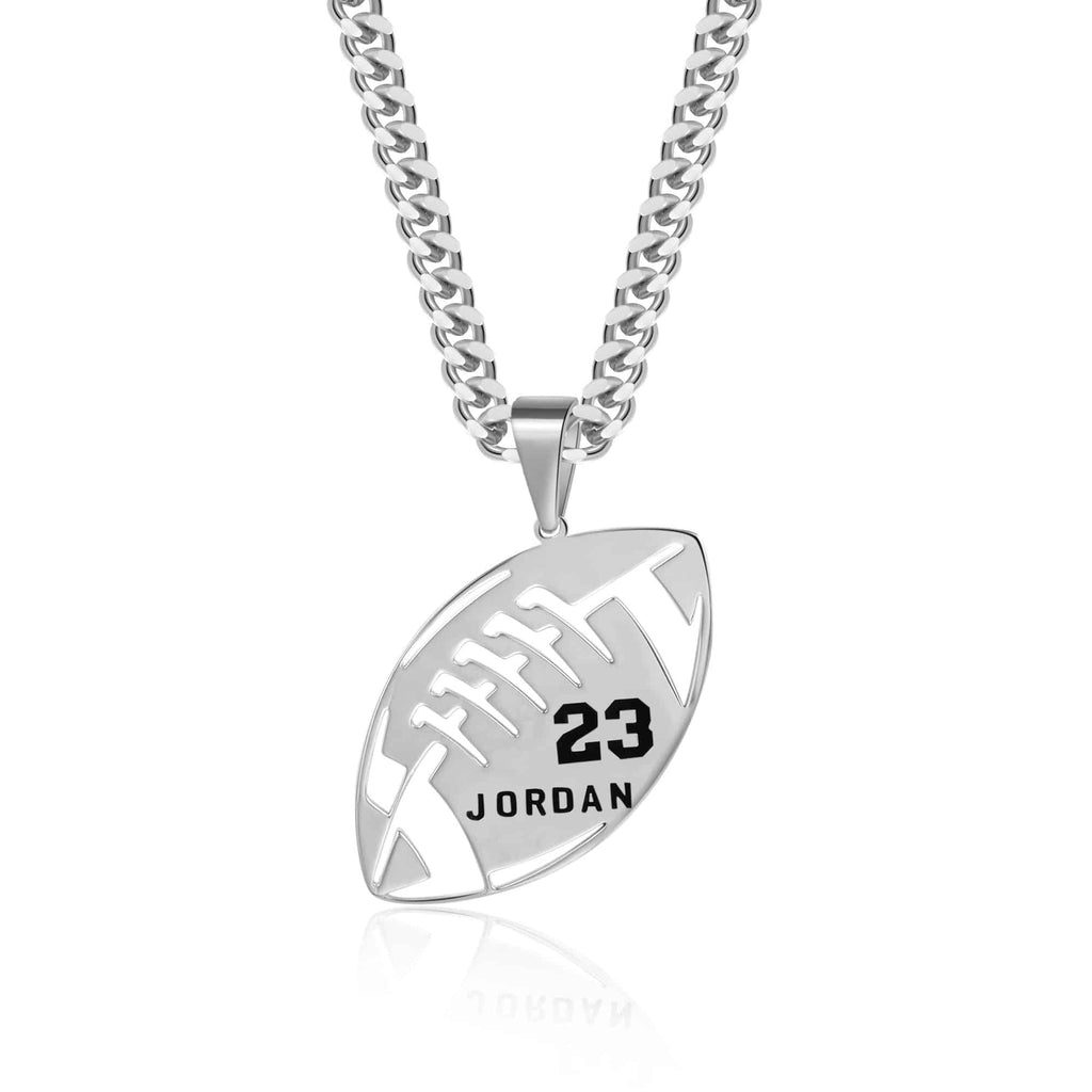 Football Number Necklace Silver Tone
