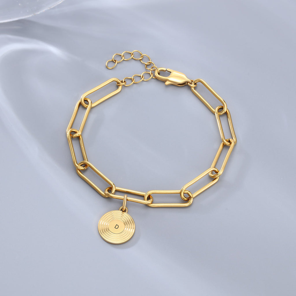 Gold Initial Bracelet Paperclip Chain
