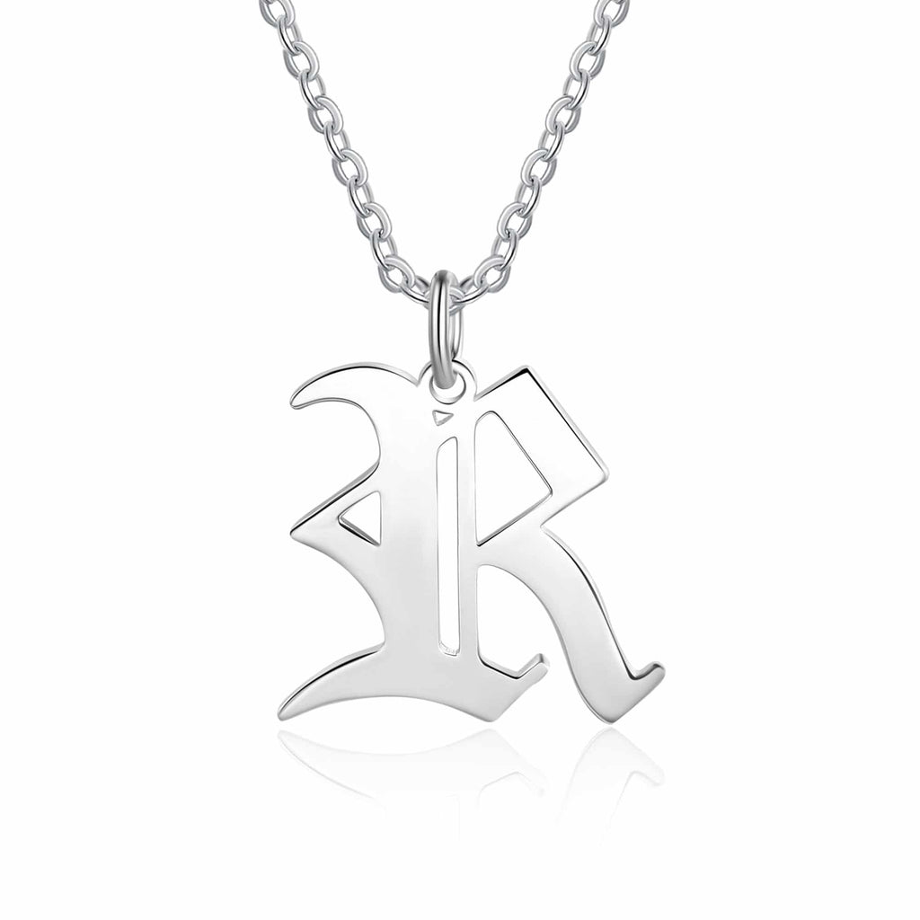 Gothic Initial Necklace Silver Tone