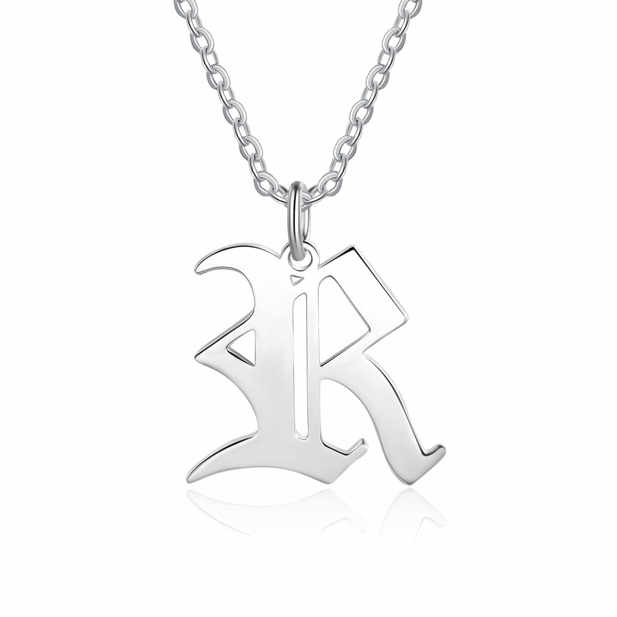 Gothic Initial Necklace Silver Tone