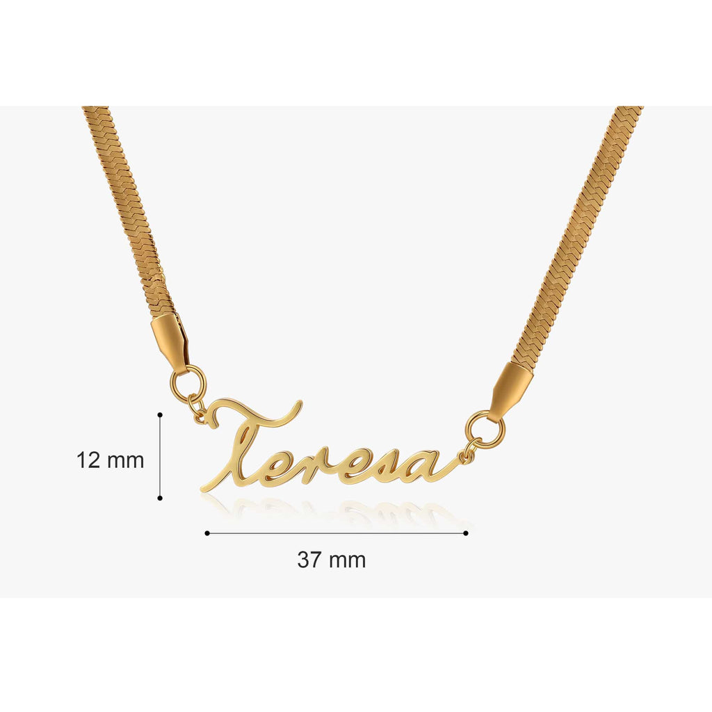 Herringbone Name Necklace Gold Size