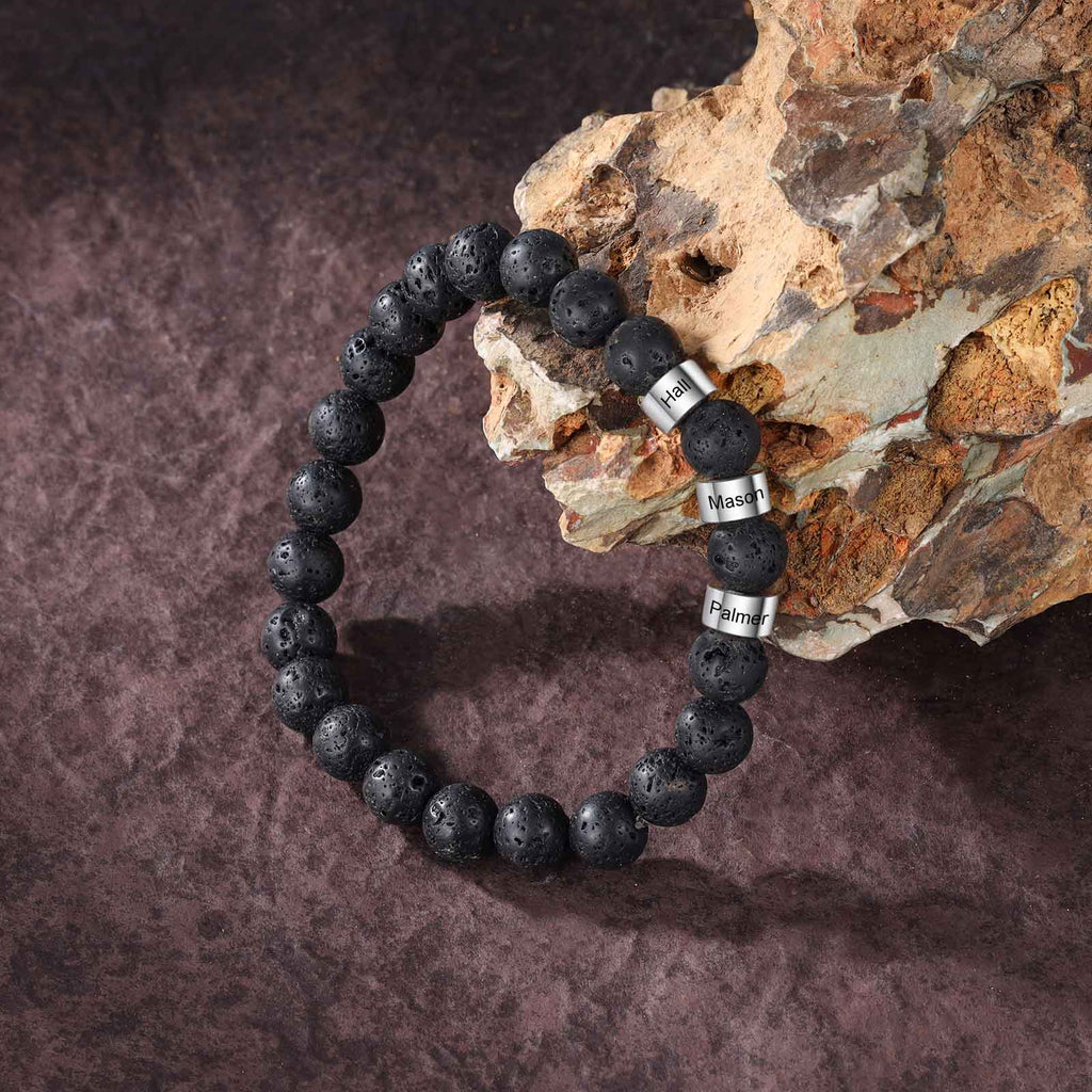 lava bead bracelet with kids names personalized