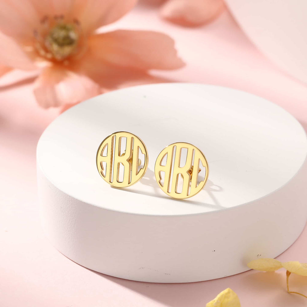 Monogram Stud Earrings Gold