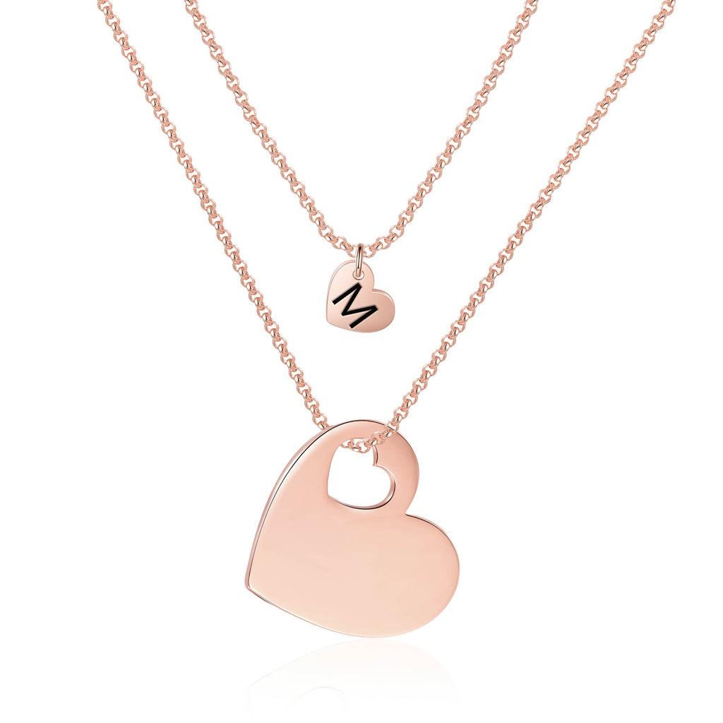 Mother Daughter Initial Engraved Necklace Set Rose Gold