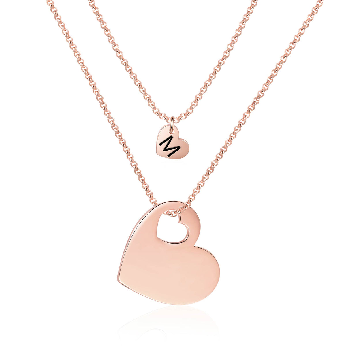 Mother Daughter Initial Engraved Necklace Set Rose Gold