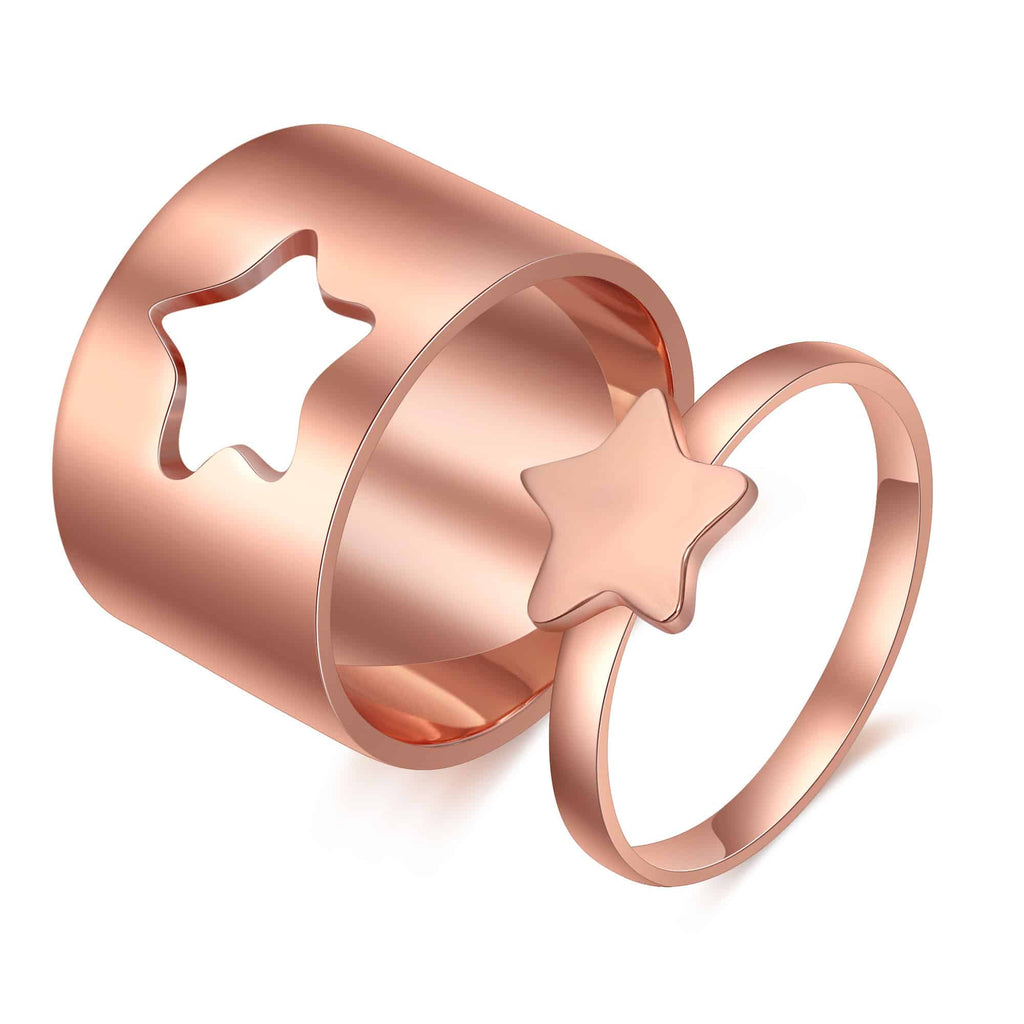 Mother Daughter Ring Set in Rose Gold Plated Finish with Star Cutout