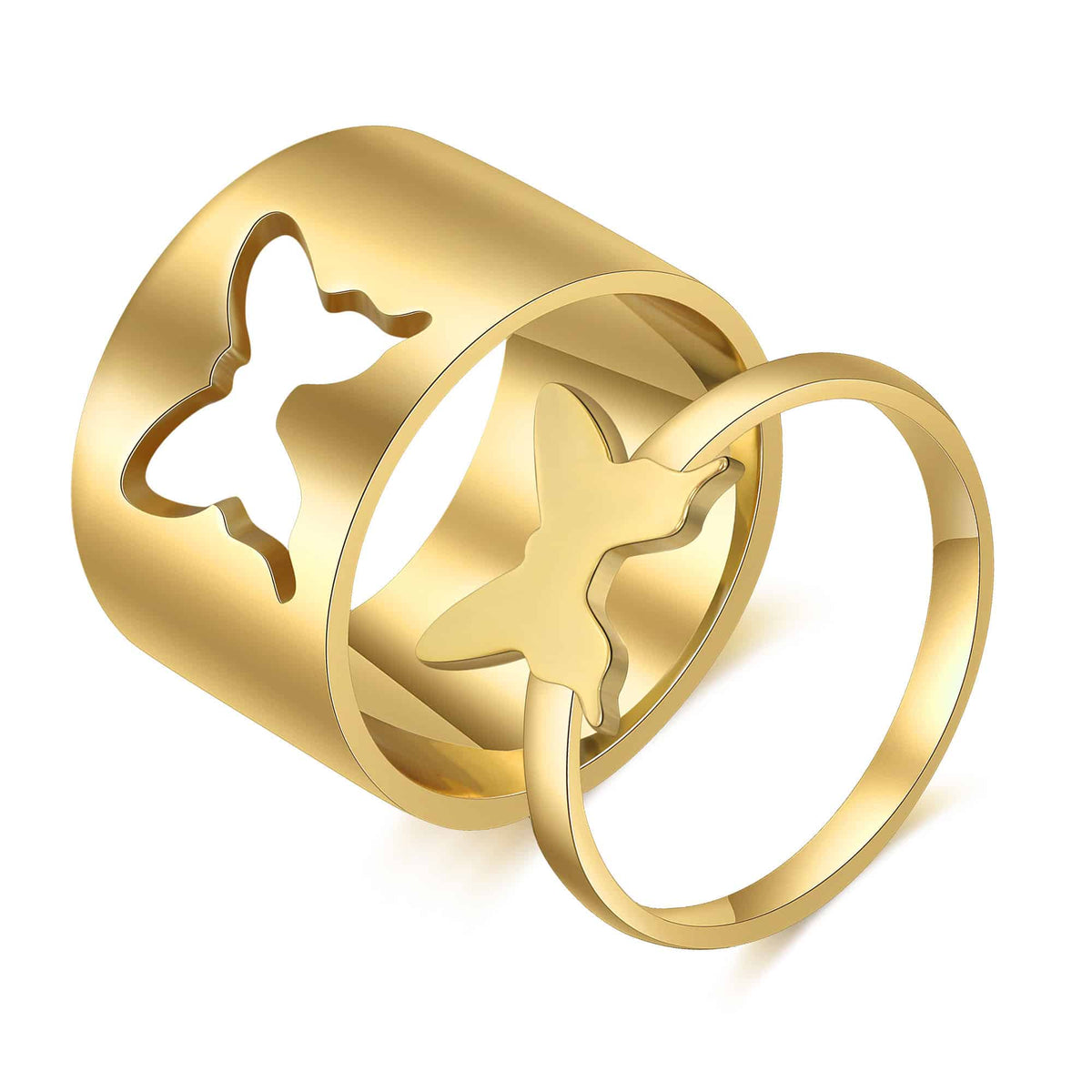 Mother Daughter Ring Set in Gold Plated Finish with Butterfly Cutout