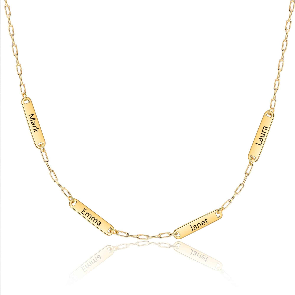 Multiple Mother Day Name Necklace Paperclip Chain Gold