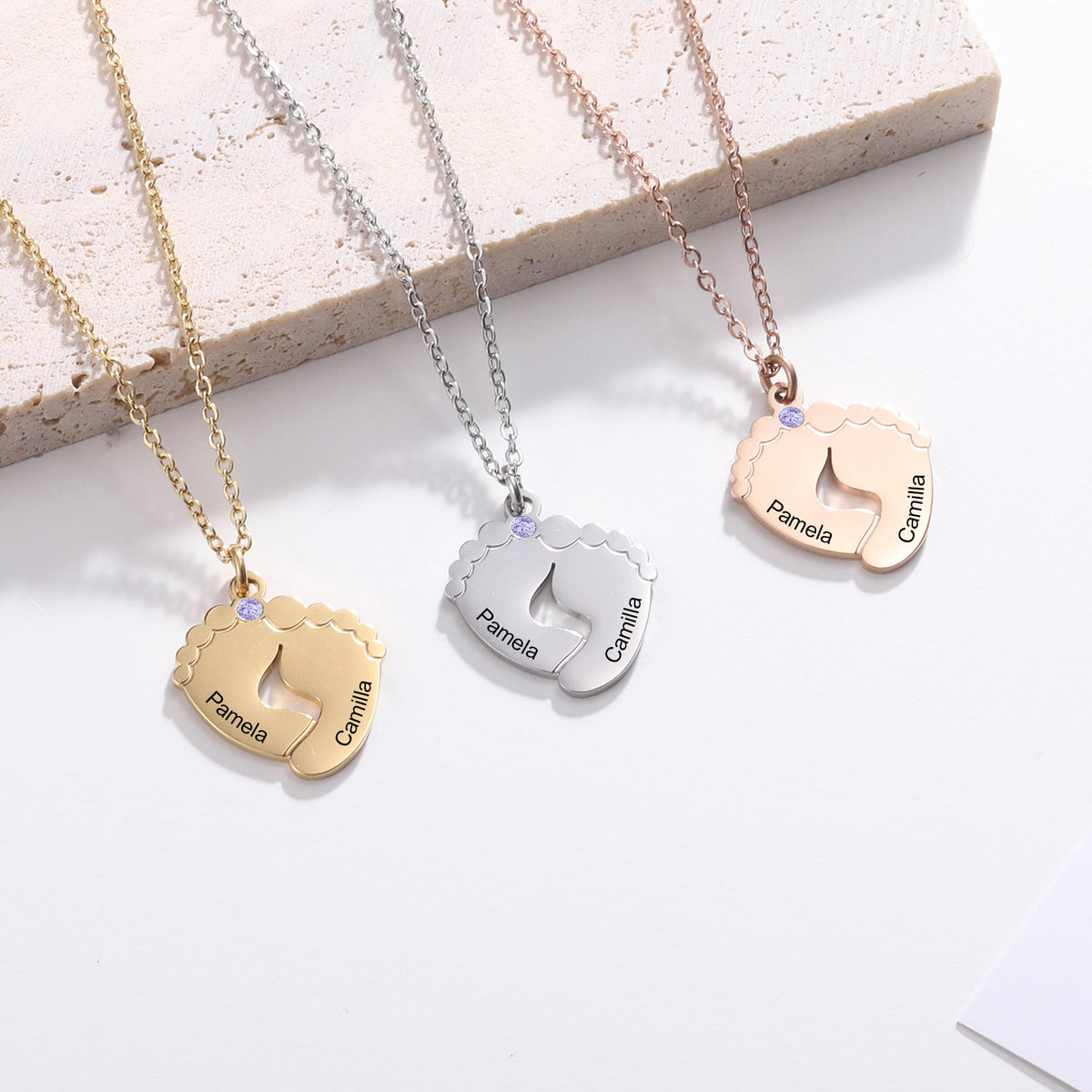 Necklace with Footprints and Birthstone