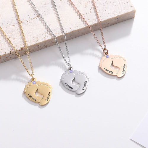 Necklace with Footprints and Birthstone