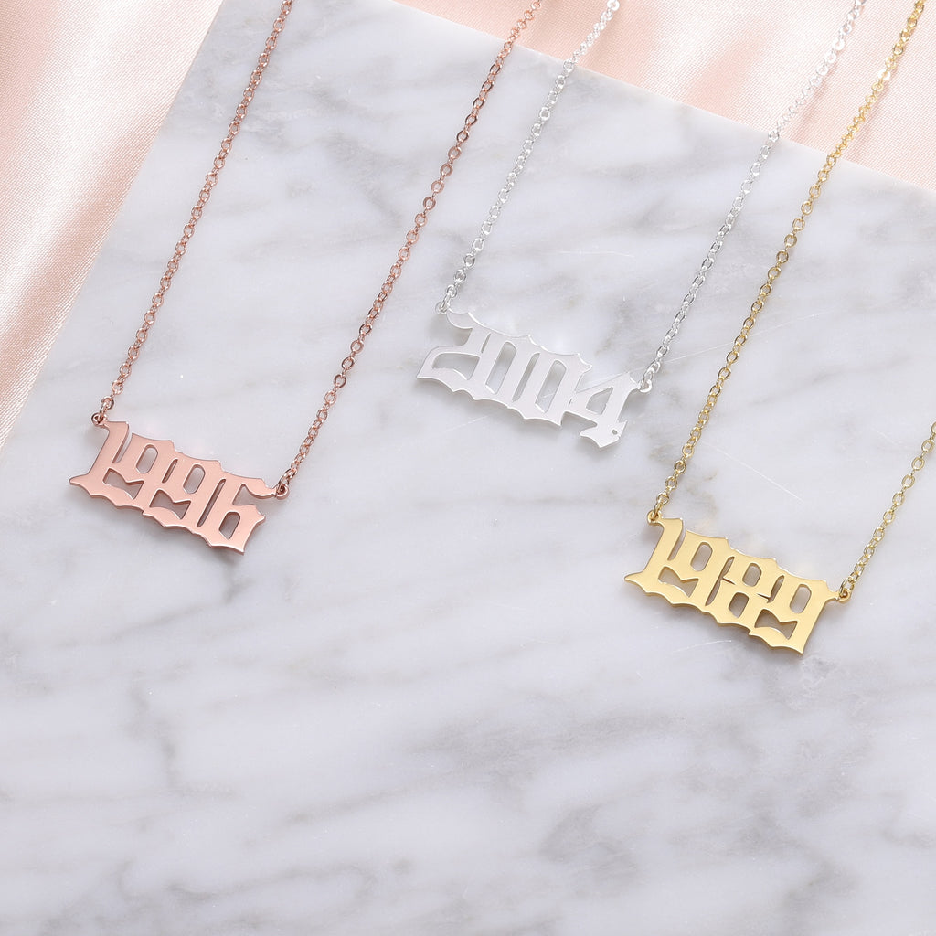 Number Necklace Silver Gold Rose Gold