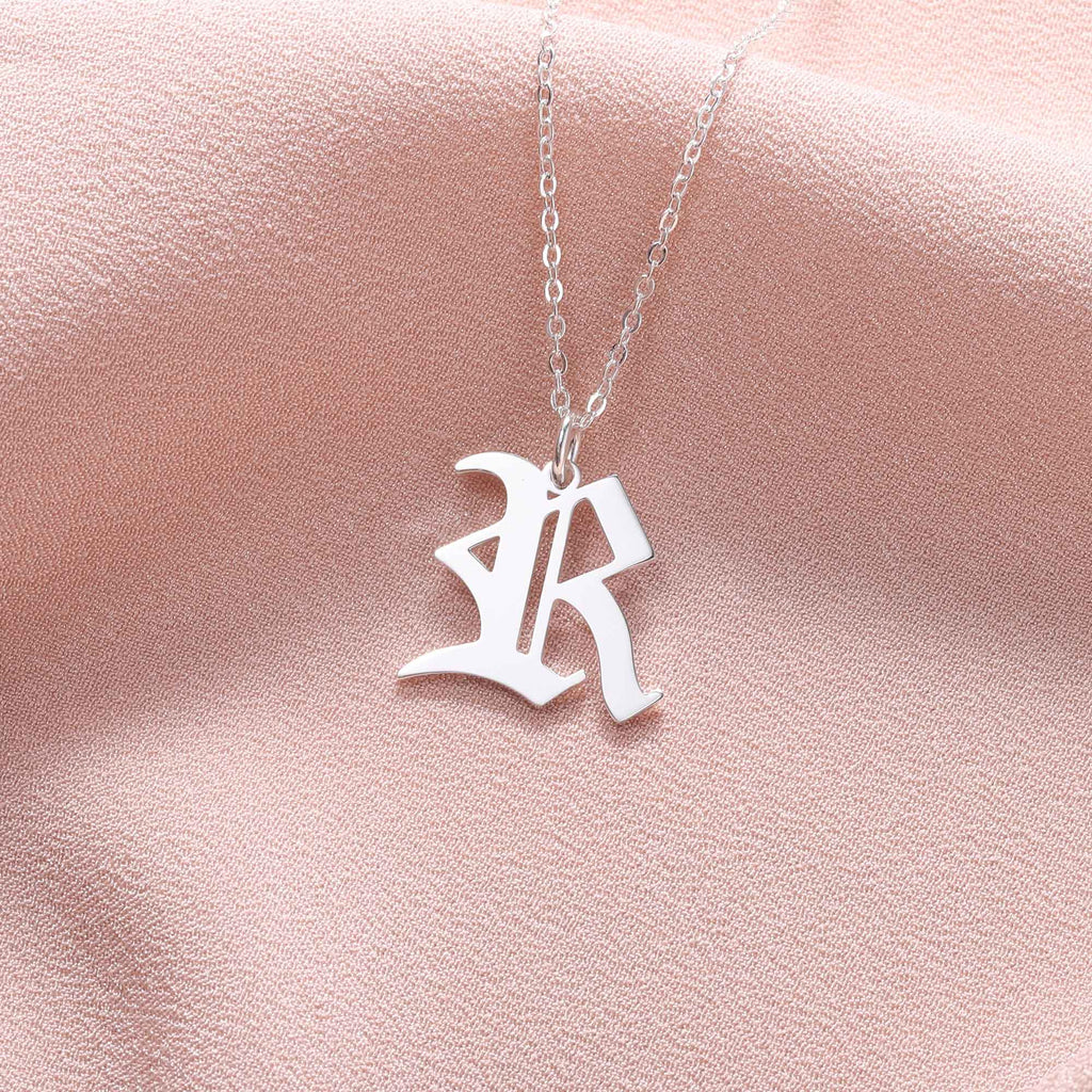 Old English Initial Pendant Silver Tone