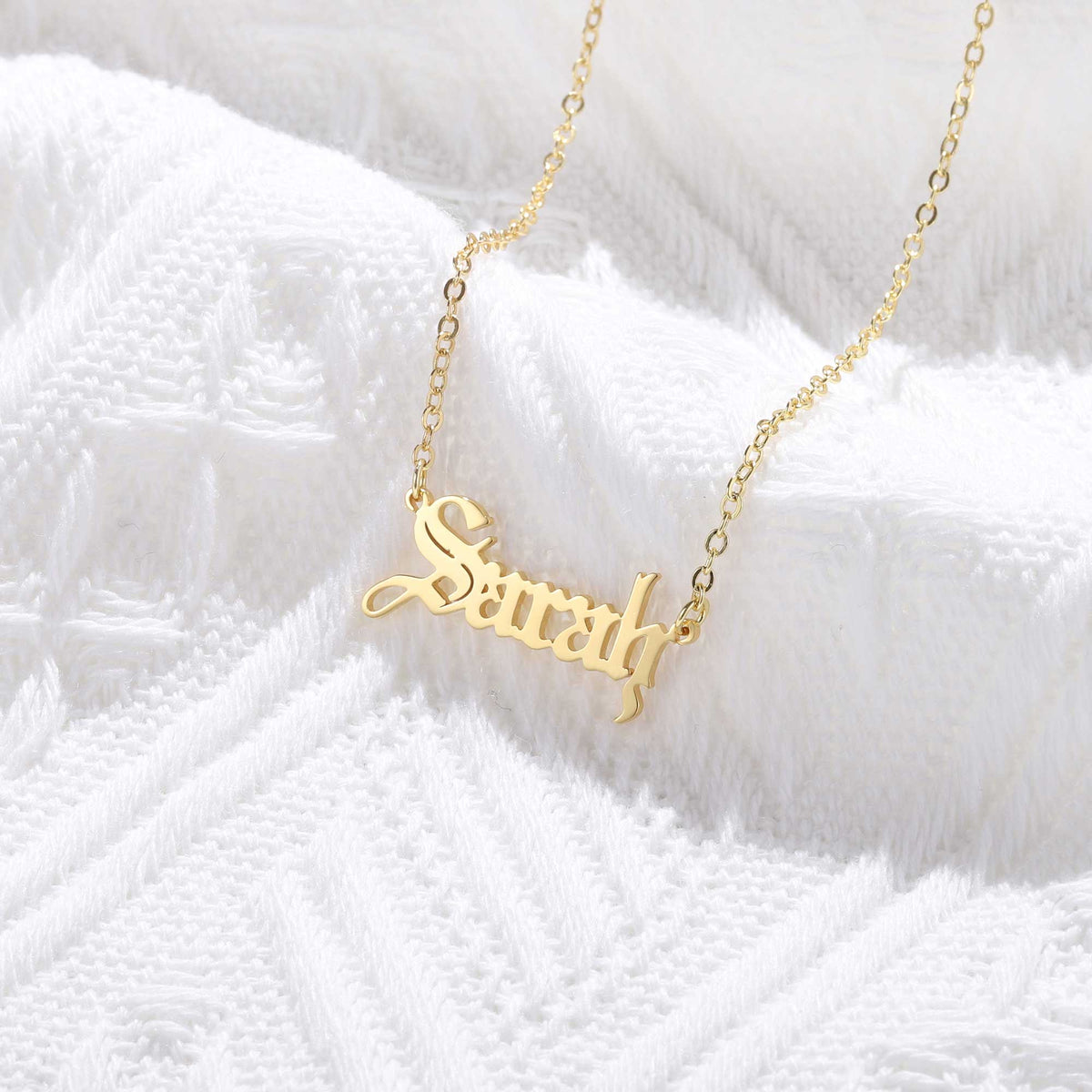 Old English Name Necklace Gold