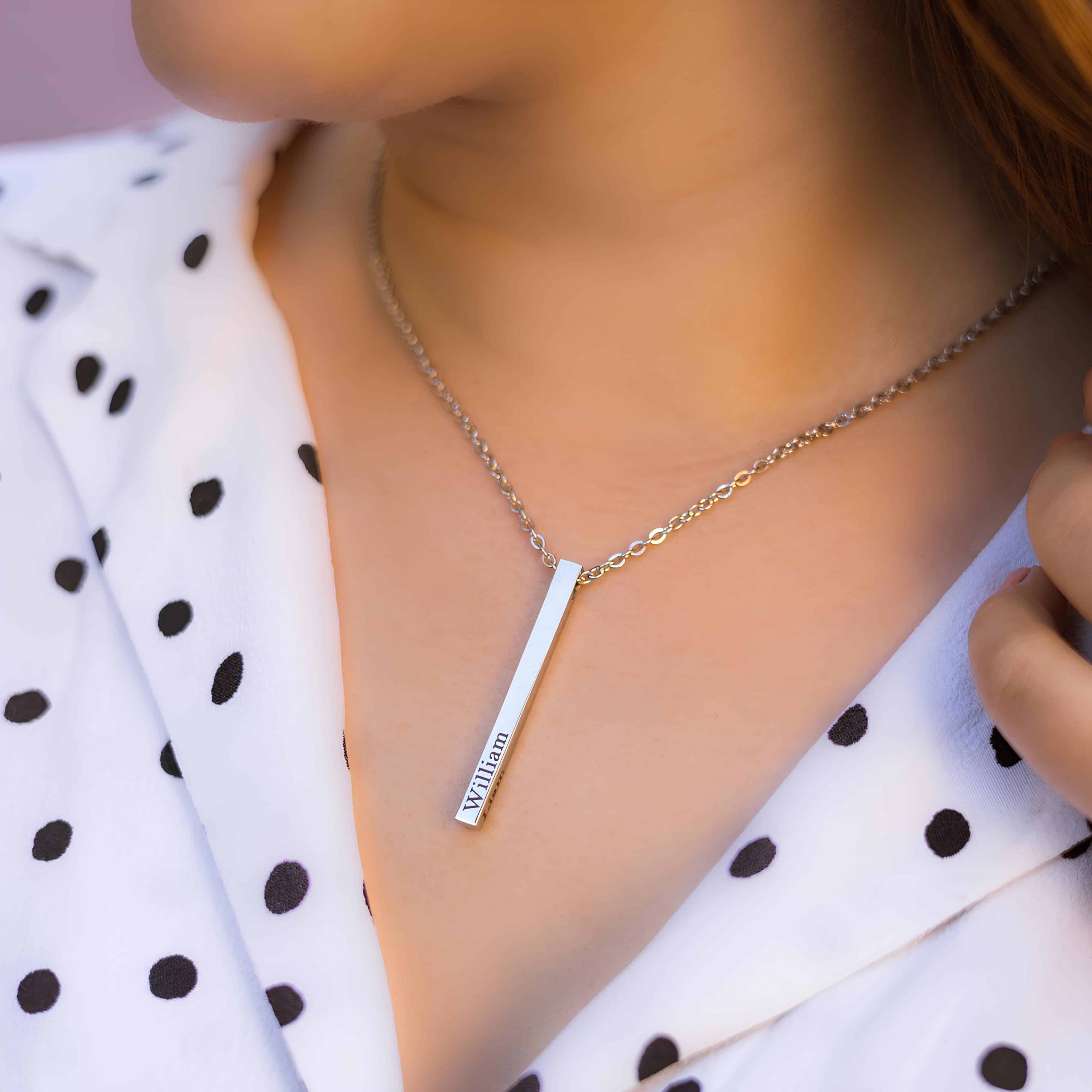 Personalized 3d Bar Necklace With Kids Names For Mom