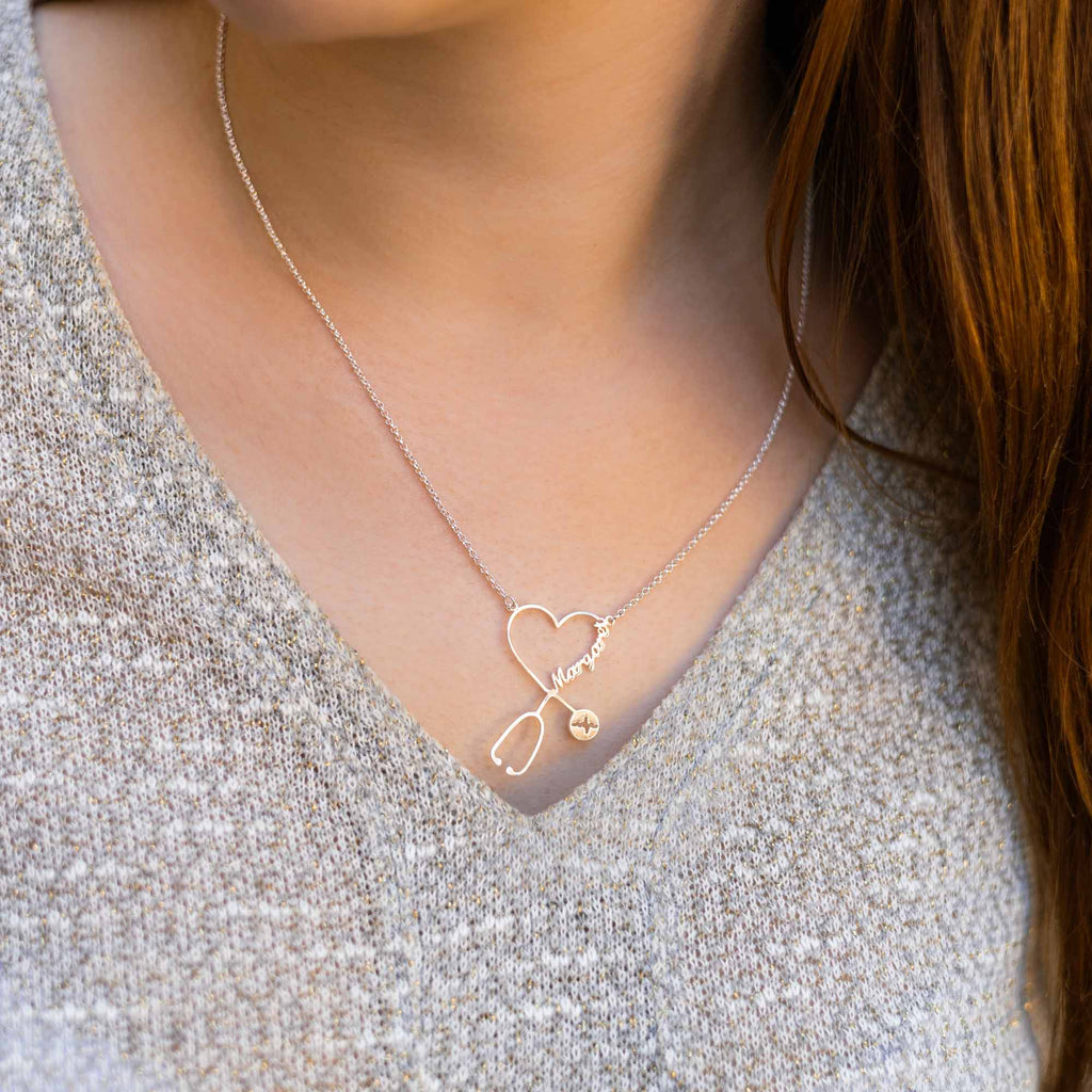 Personalized Gift For Nurse Doctor Necklace Silver Tone