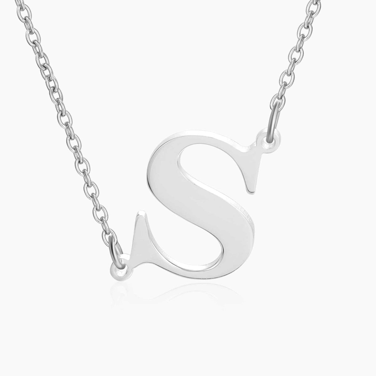 Sideways Initial Necklace Silver Tone