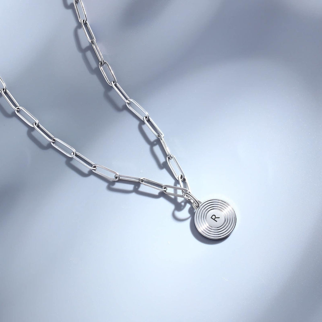 Silver Disc Initial Necklace