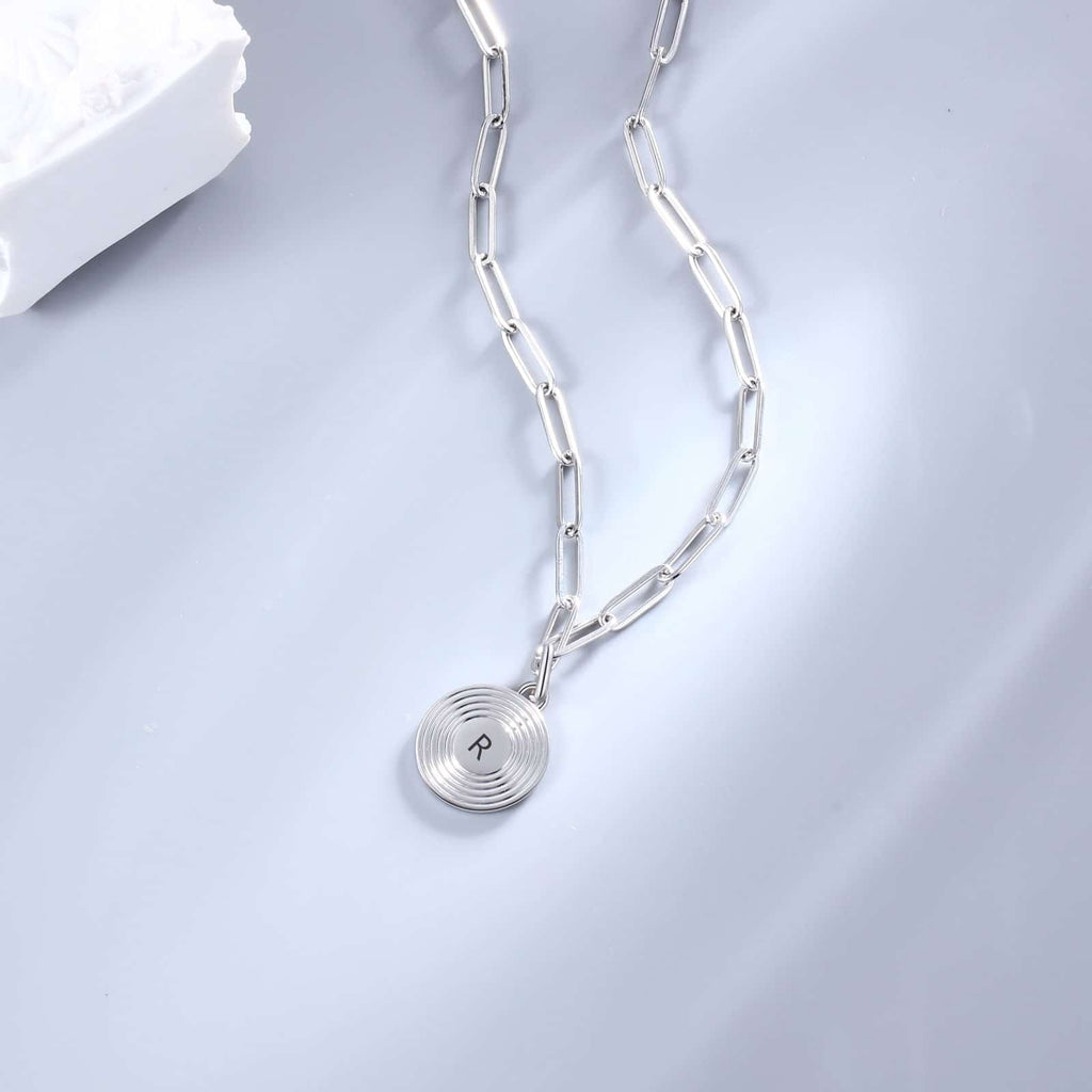 Silver Initial Necklace With Paper Clip Chain