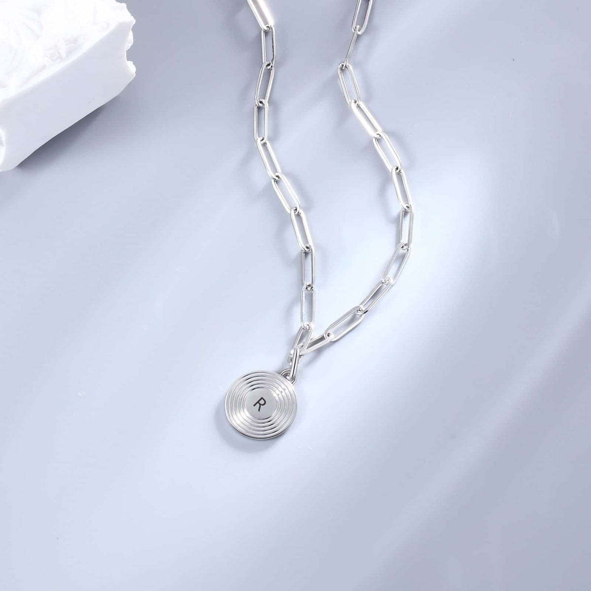 Silver Initial Necklace With Paper Clip Chain