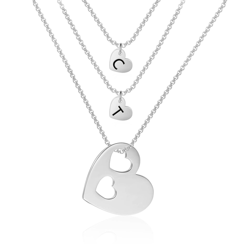 Silver Mother And Daughter Necklace Set With Two Hearts