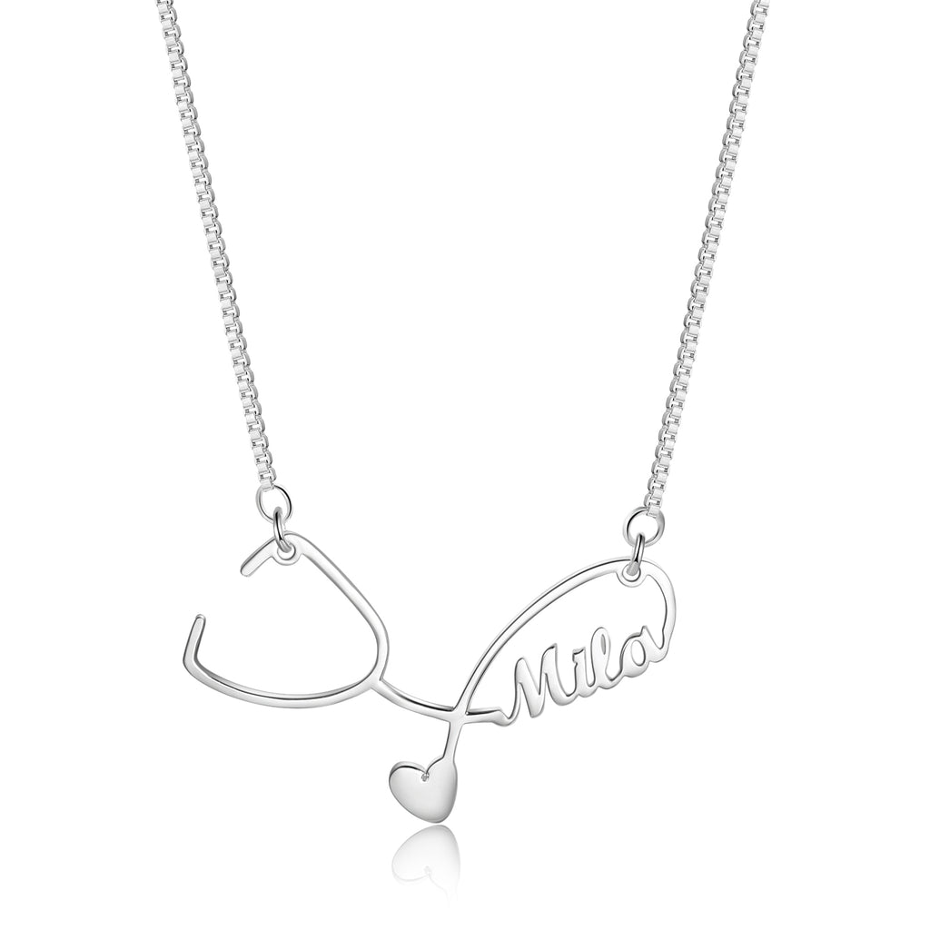 Silver Stethoscope Necklace With Name