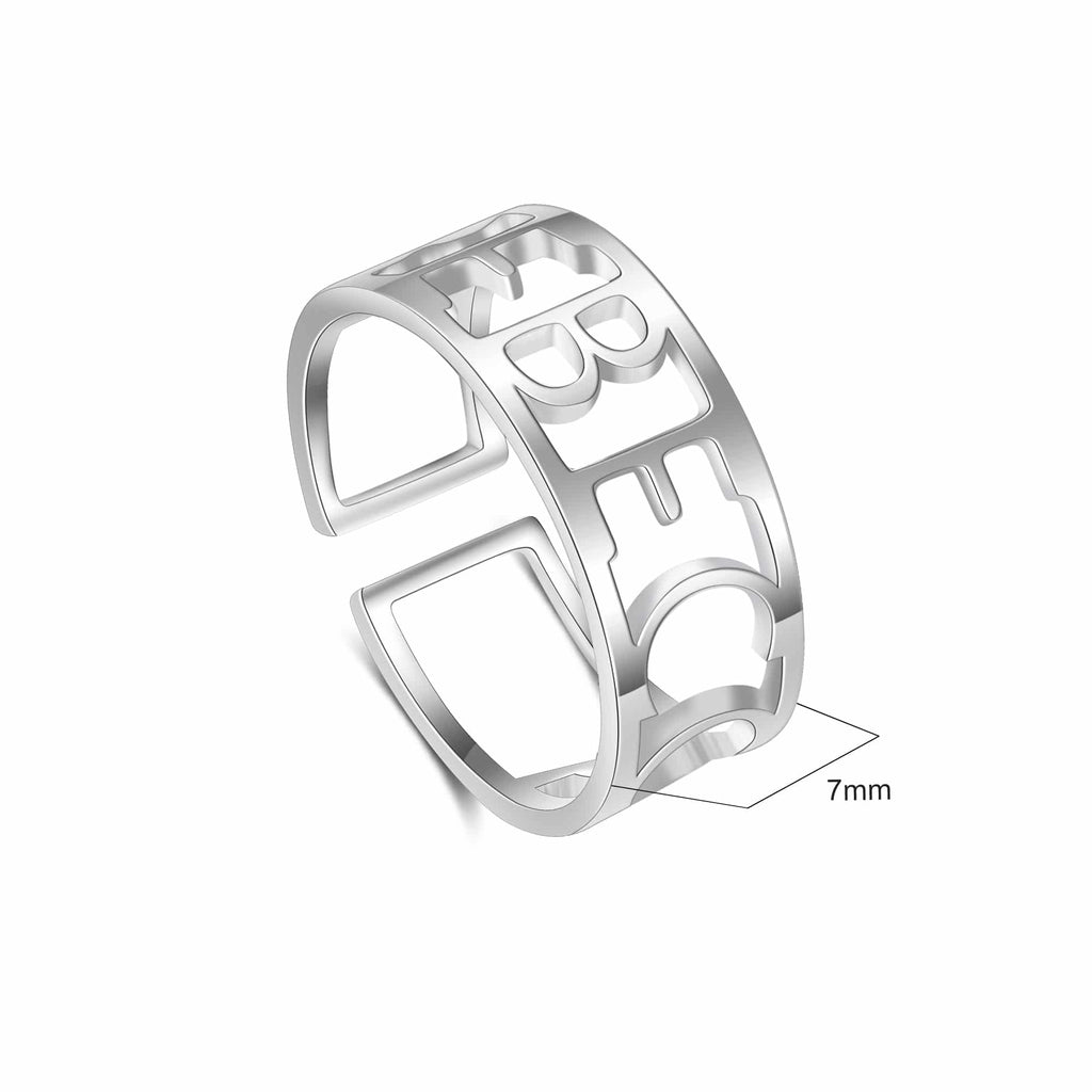 Silver Tone Adjustable Name Ring Size Material