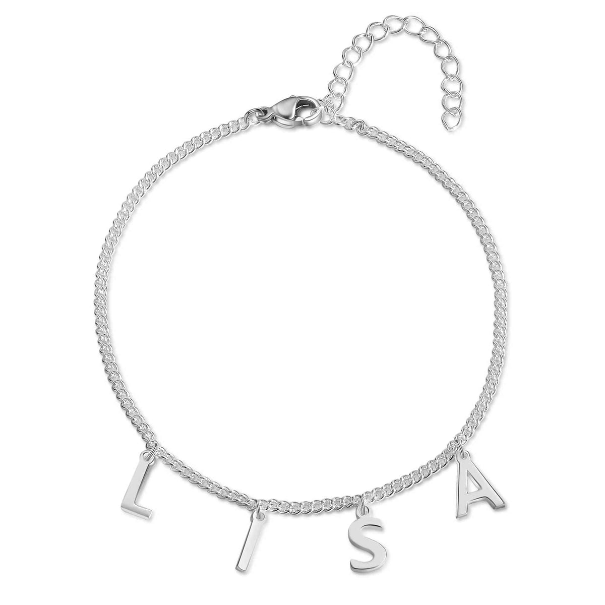 Silver Tone Dangle Name Anklet