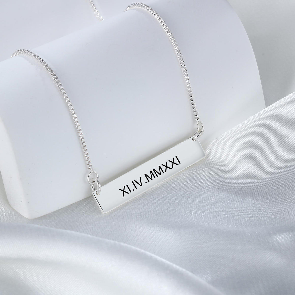 Silver Tone Date Bar Necklace