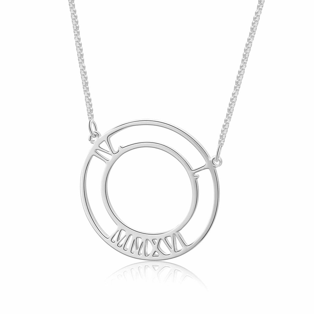 Silver Tone Date Name Necklace
