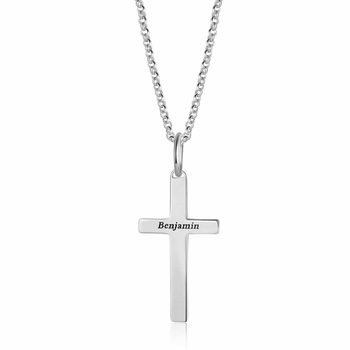 Silver Tone Engraved Cross Necklace