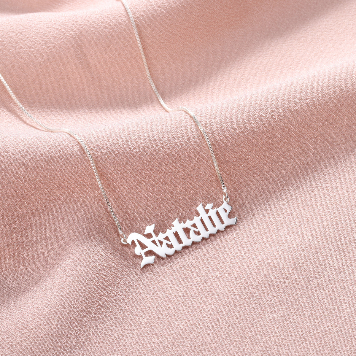 Silver Tone Gothic Font Name Necklace