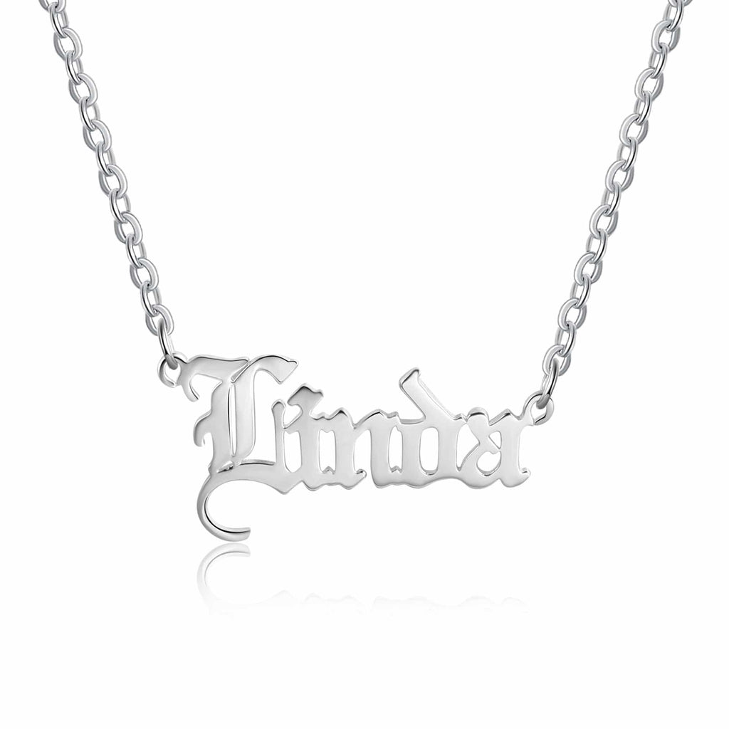 Silver Tone Gothic Name Necklace