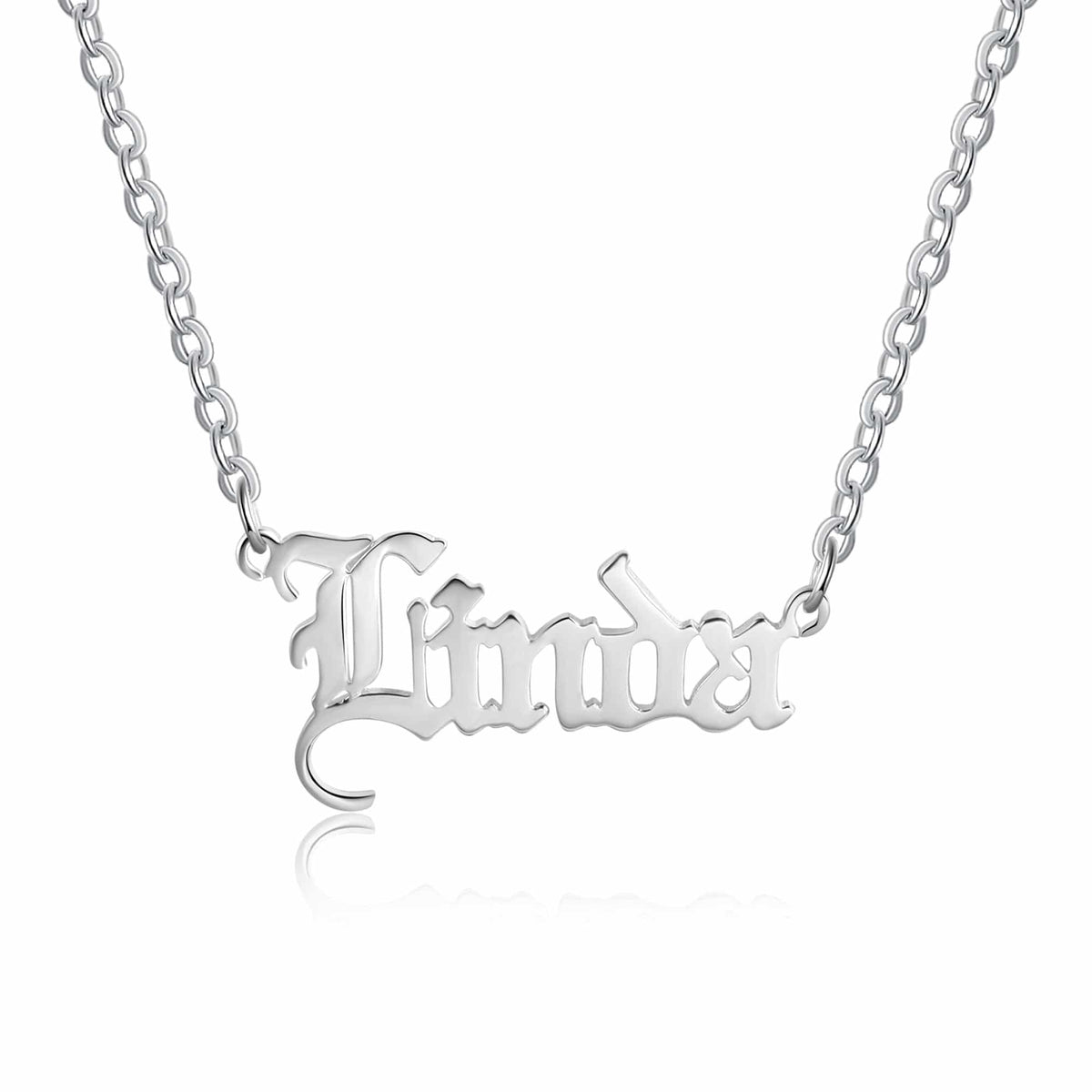 Silver Tone Gothic Name Necklace