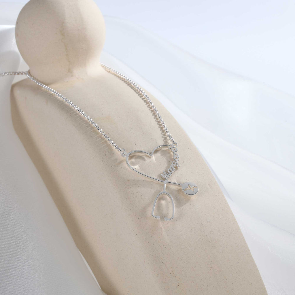Silver Tone Heart Nurse Necklace