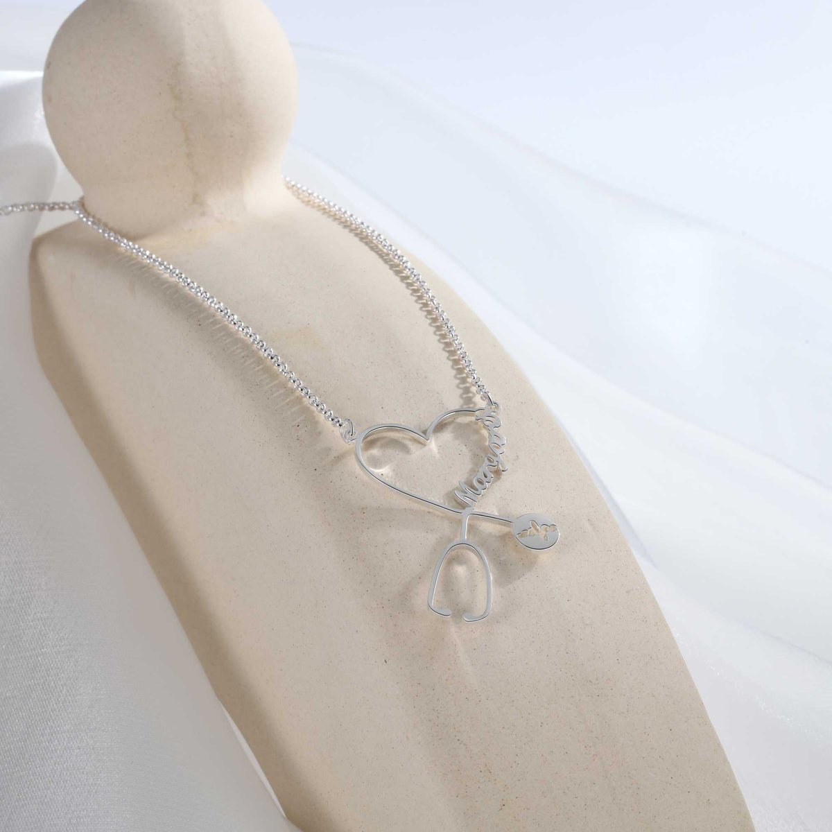 Silver Tone Heart Nurse Necklace
