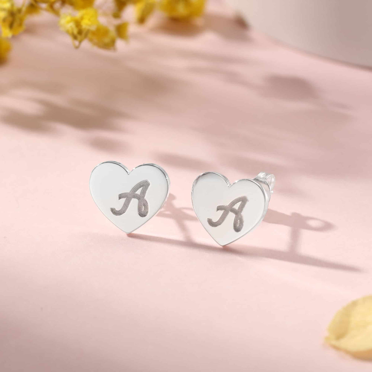 Silver Tone Initial Stud Earrings