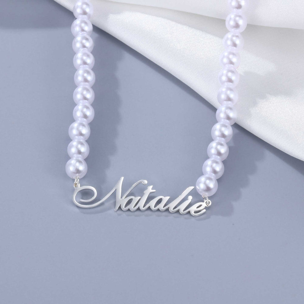 Silver Tone Pearl Name Necklace