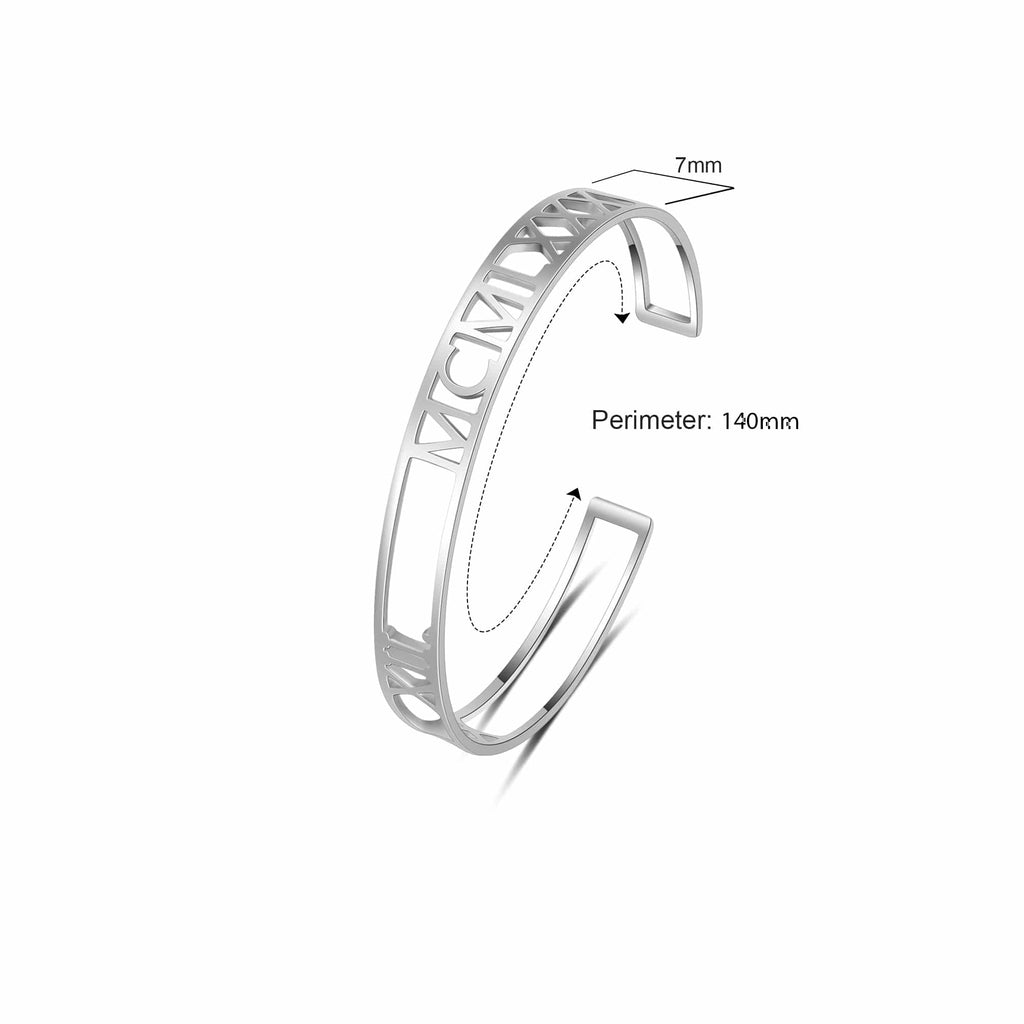 Silver Tone Roman Numeral Bangle Size Material