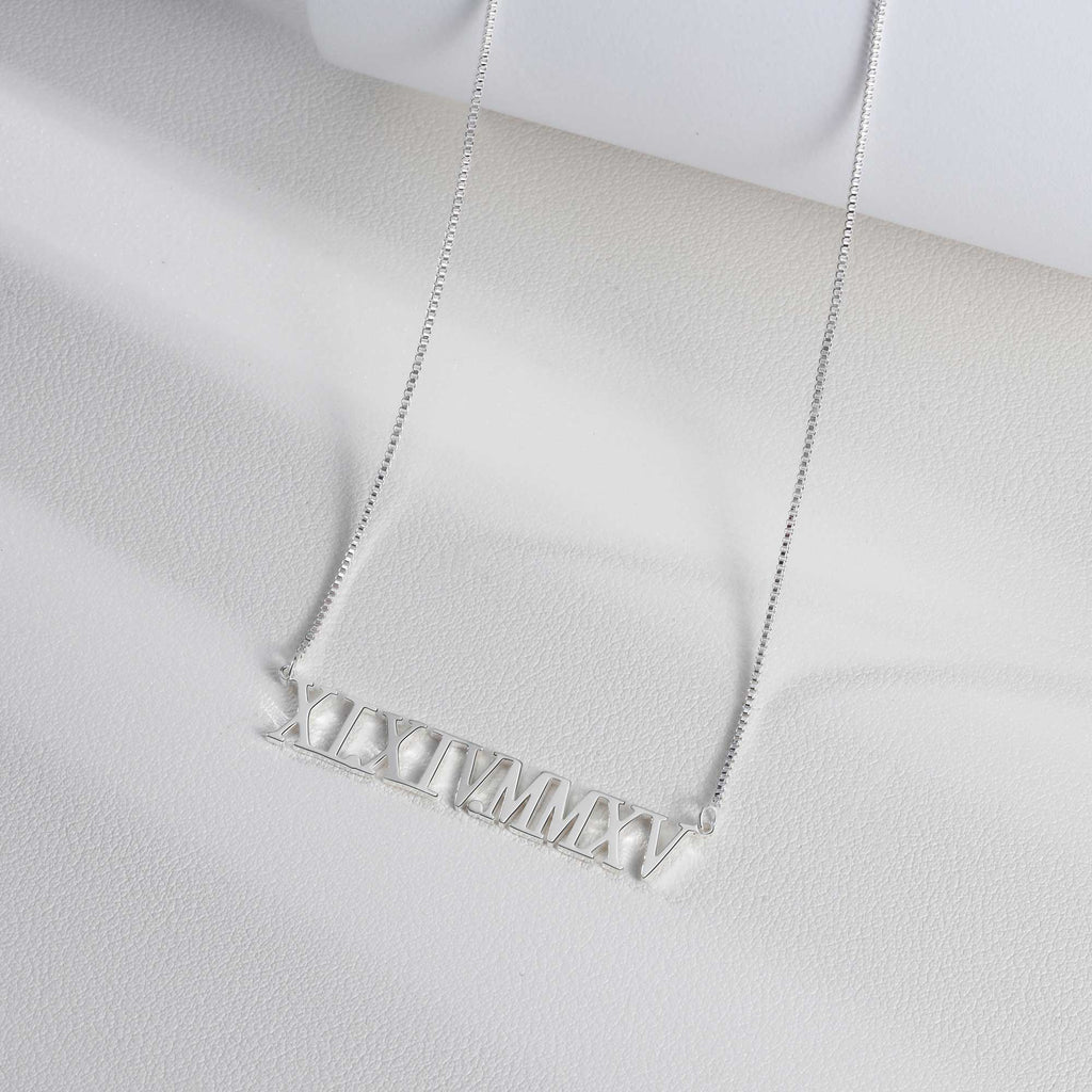 Silver Tone Roman Numeral Necklace