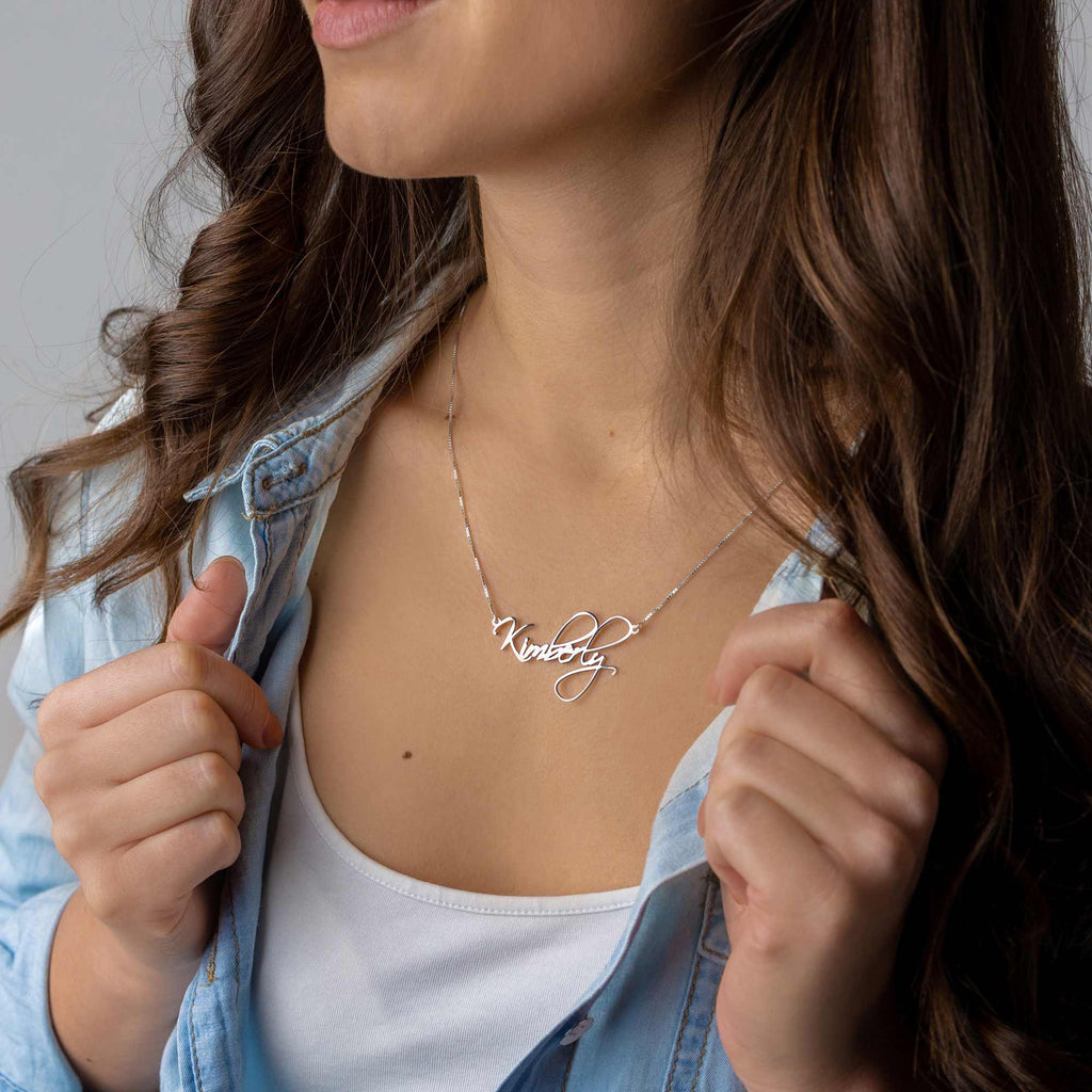 Silver Tone Script Name Necklace