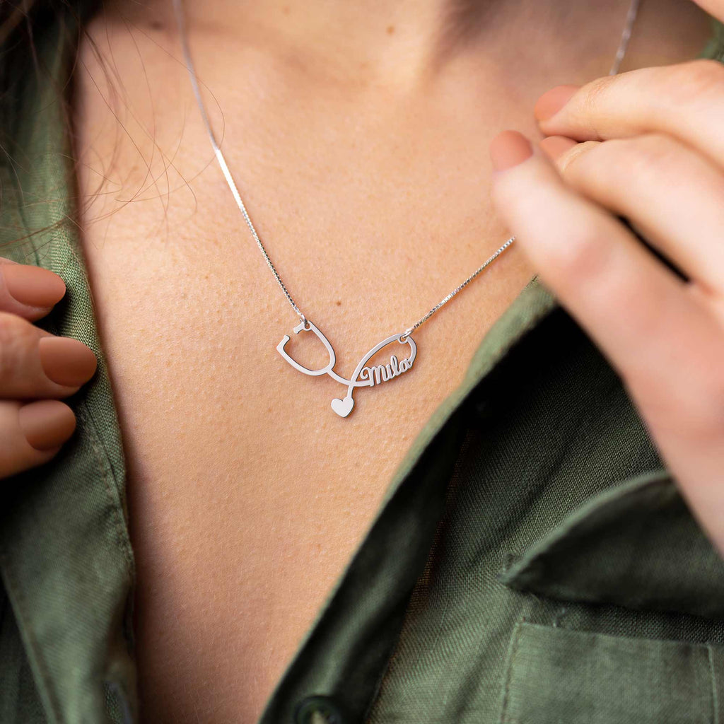 Gift for Doctor & Nurse - Stethoscope Name Necklace