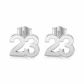 Stud Number Earrings Silver Tone 23
