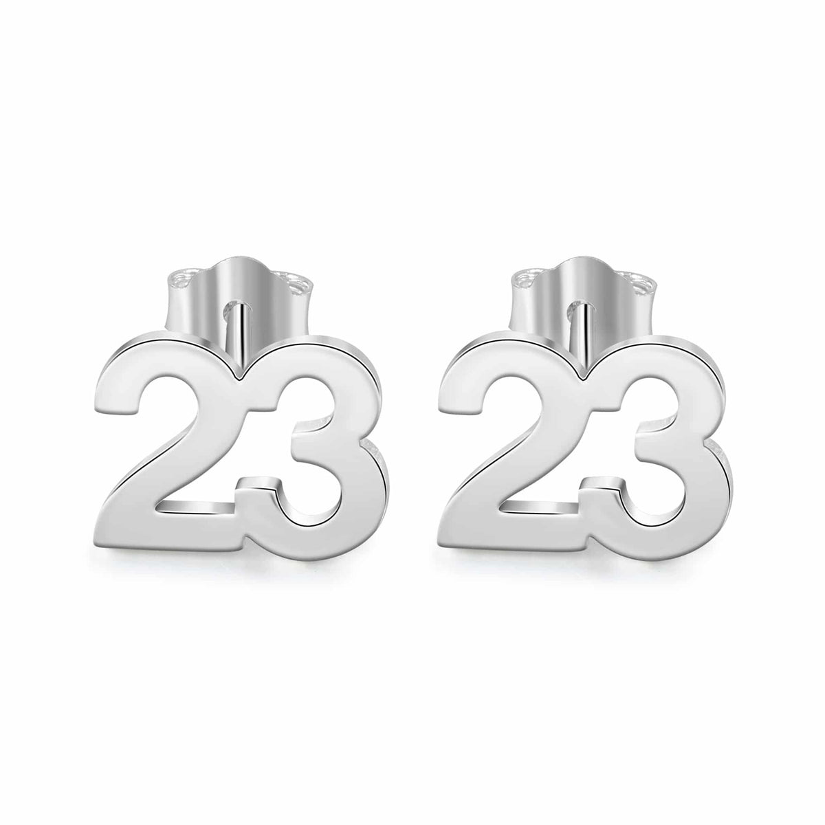 Stud Number Earrings Silver Tone 23